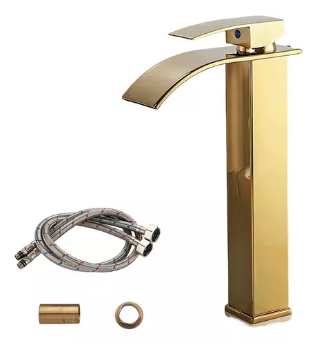 Llave Lavamanos Monocontrol Luxury Golden Alto Tipo Cascada