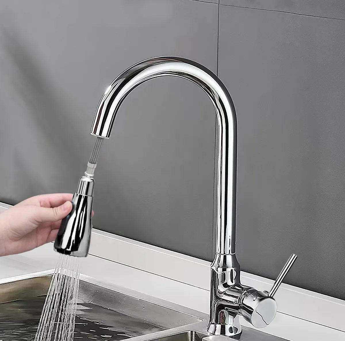 Llave Lavaplatos En Acero Inoxidable Con Manguera Cromado