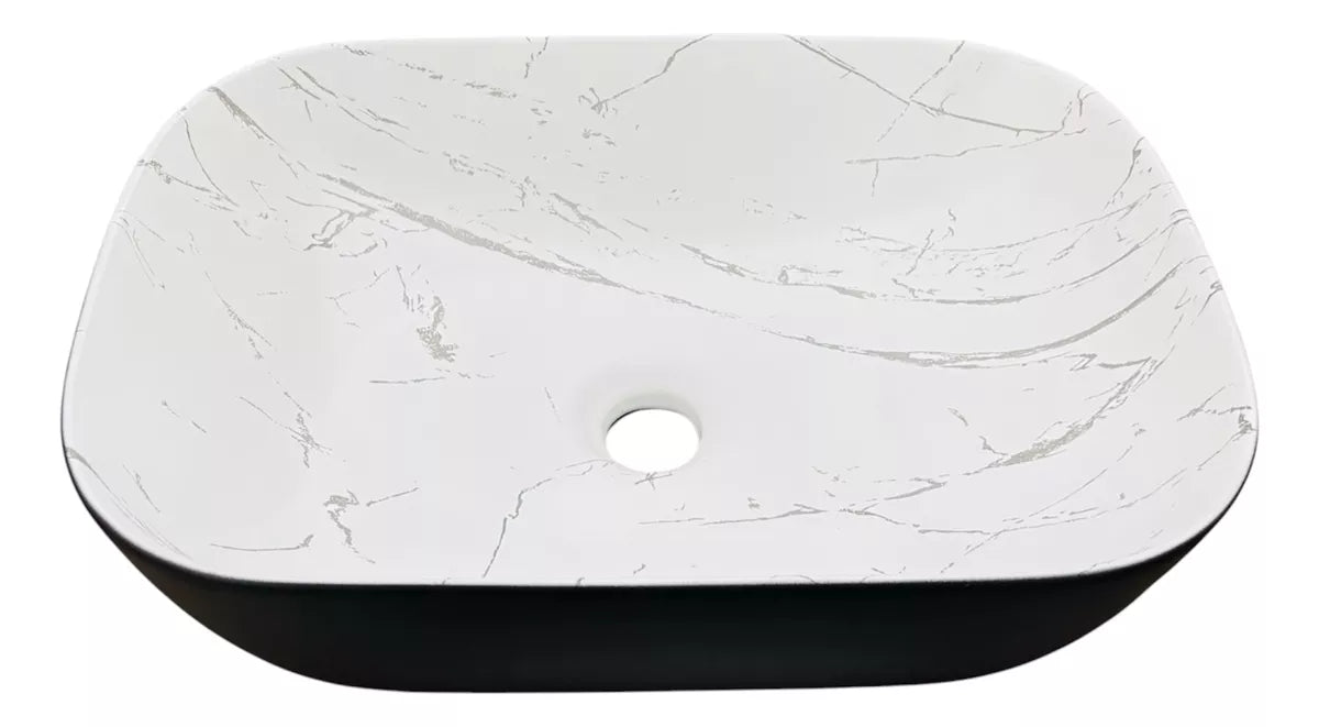 Lavamanos de Sobreponer En Ceramica Negro Mate Con Marmol