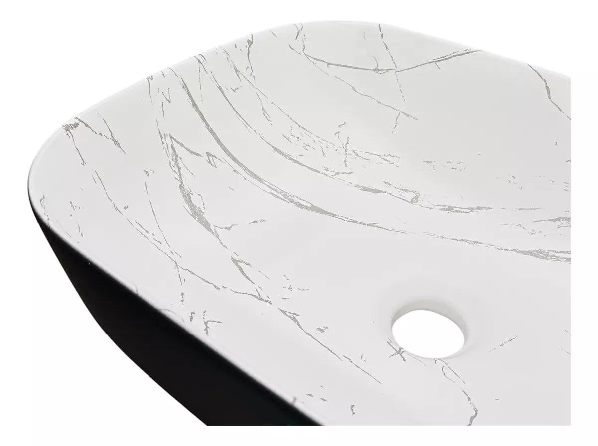Lavamanos de Sobreponer En Ceramica Negro Mate Con Marmol